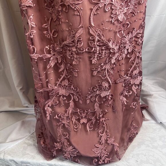Azazie Norma Pink Lace Overlay Cold Shoulder Formal Dress ALTERED Size** A10/A14 - Picture 10 of 16